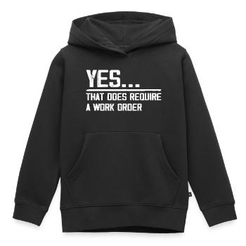 yes... that does require a work order - Kids Premium Organic Hoodie - black - Front - AI Model Kid Male (0cm)