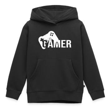 Gamer als Text mit einem Gamepad in Vintage - Kinder Premium Organic Hoodie - Schwarz - Vorne - AI Model Kid Male (0cm)