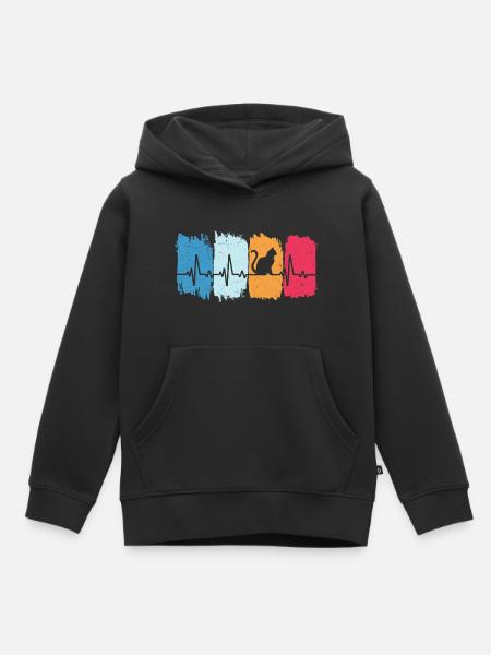 katze retro herzschlag t-shirt katzen kater - Kinder Premium Organic Hoodie - Schwarz
