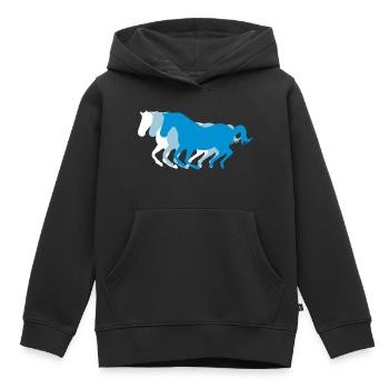 Trois chevaux au galop 3 couleurs - Sweat Premium à capuche enfant bio - noir - Devant - AI Model Kid Male (0cm)