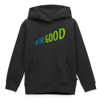 voir la bonne citation - Sweat Premium à capuche enfant bio - noir - Devant - AI Model Kid Male (0cm)