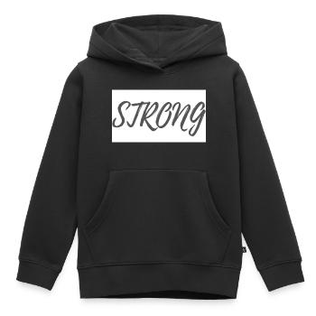STRONG Schriftzug - Kinder Premium Organic Hoodie - Schwarz - Vorne - AI Model Kid Male (0cm)