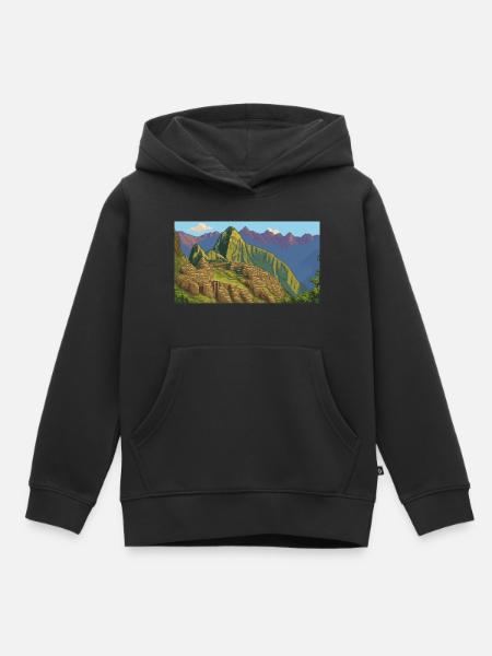 Machu Picchu, Peru - Pixel Art - Kinder Premium Organic Hoodie - Schwarz