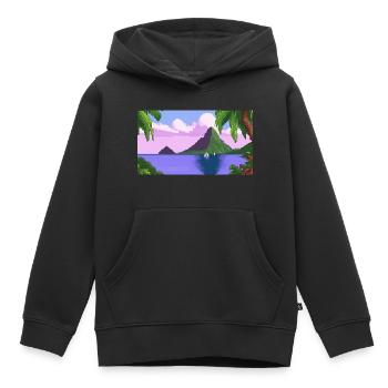 Piton ,Sainte-Lucie - Pixel Art - Sweat Premium à capuche enfant bio - noir - Devant - AI Model Kid Male (0cm)