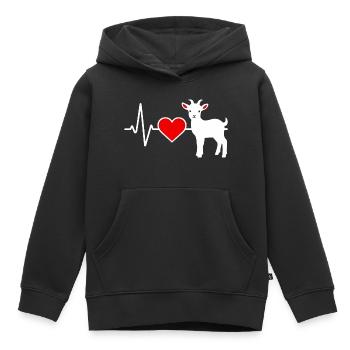 Silhouette de chèvre avec ligne de cœur et cœur rouge - Sweat Premium à capuche enfant bio - noir - Devant - AI Model Kid Male (0cm)