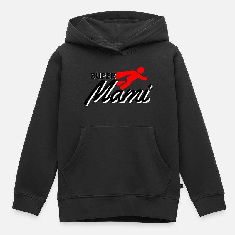 Super Mami Text mit Figur flieger rot Muttertag - Kinder Premium Organic Hoodie - Schwarz