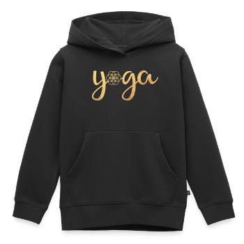 Yoga Yogi Handwriting Flower of Life Energy om - Kids Premium Organic Hoodie - black - Front - AI Model Kid Male (0cm)