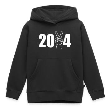 2024 Hand with victory sign - Kids Premium Organic Hoodie - black - Front - AI Model Kid Male (0cm)