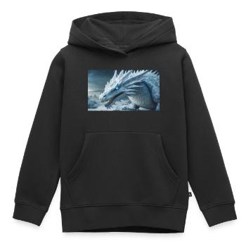 Ein realistischer, majestätischer weißer Eisdrache - Kinder Premium Organic Hoodie - Schwarz - Vorne - AI Model Kid Male (0cm)