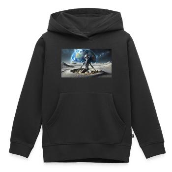 extraterrestre gris à la surface de la lune – méditer - Sweat Premium à capuche enfant bio - noir - Devant - AI Model Kid Male (0cm)
