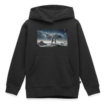 Alien gris sur la surface de la lune – Couple qui s’embrasse - Sweat Premium à capuche enfant bio - noir - Devant - AI Model Kid Male (0cm)