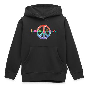 Ein Produkt mit der Aufschrift "Imagine" und einem Friedenszeichen! - Kinder Premium Organic Hoodie - Schwarz - Vorne - AI Model Kid Male (0cm)