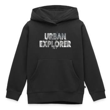 Explorateur urbain - Sweat Premium à capuche enfant bio - noir - Devant - AI Model Kid Male (0cm)