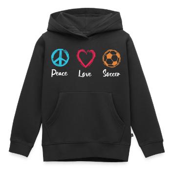Frieden Liebe Fußball - Kinder Premium Organic Hoodie - Schwarz - Vorne - AI Model Kid Male (0cm)