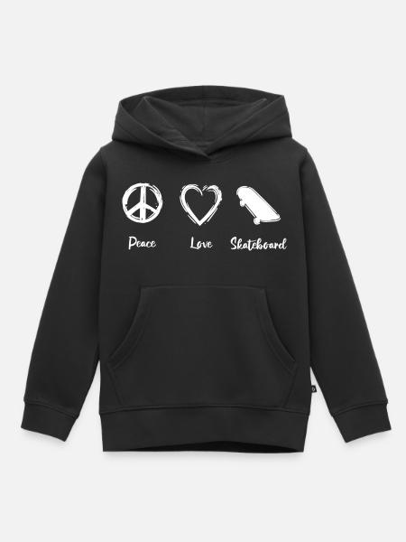 Peace Love Skateboard - Kinder Premium Organic Hoodie - Schwarz