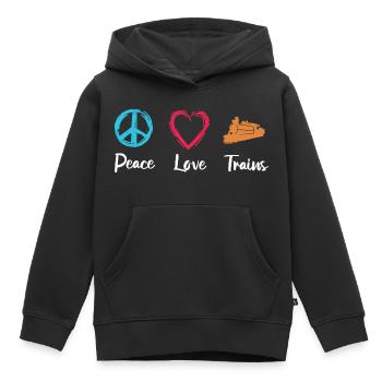 Peace Love Trains - Kids Premium Organic Hoodie - black - Front - AI Model Kid Male (0cm)