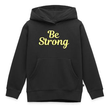 Be STRONG 3 - Sweat Premium à capuche enfant bio - noir - Devant - AI Model Kid Male (0cm)