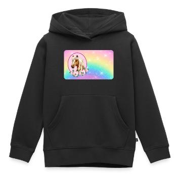 Pferd mit Blumen und Glitter Regenbogen  - Kinder Premium Organic Hoodie - Schwarz - Vorne - AI Model Kid Male (0cm)