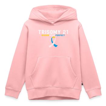 Down Syndrome Awareness Ribbon - DownRightPerfect - Kids Premium Organic Hoodie - rose - Front - AI Model Kid Female (0cm)