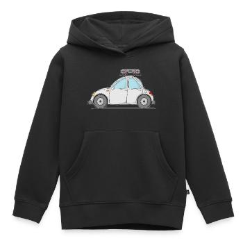 Voiture avec valise sur le toit en gris - Sweat Premium à capuche enfant bio - noir - Devant - AI Model Kid Male (0cm)