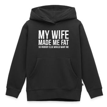 Ma femme m’a fait grossir drôle de chemise - Sweat Premium à capuche enfant bio - noir - Devant - AI Model Kid Male (0cm)