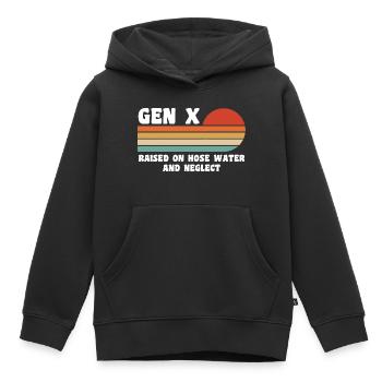 gen x - raised on hose water and neglect - Kids Premium Organic Hoodie - black - Front - AI Model Kid Male (0cm)