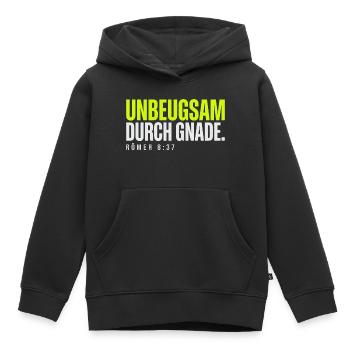 Unbeugsam durch Gnade – Römer 8,37 - Kinder Premium Organic Hoodie - Schwarz - Vorne - AI Model Kid Male (0cm)
