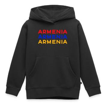 Armenia Dreifarbig Schrift-Design - Kinder Premium Organic Hoodie - Schwarz - Vorne - AI Model Kid Male (0cm)