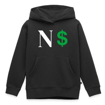 Lettre n dollar - Sweat Premium à capuche enfant bio - noir - Devant - AI Model Kid Male (0cm)