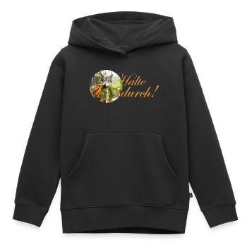 durchhalten kreativ sein Hund mit Karotte im Maul  - Kinder Premium Organic Hoodie - Schwarz - Vorne - AI Model Kid Male (0cm)