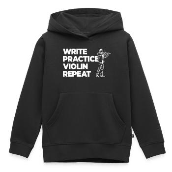 Pratique de l’écriture Violon répétitif - Sweat Premium à capuche enfant bio - noir - Devant - AI Model Kid Male (0cm)