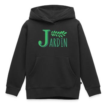 JARDIN J majuscule vert - Sweat Premium à capuche enfant bio - noir - Devant - AI Model Kid Male (0cm)