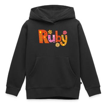 Nom de rubis personnalisé - Sweat Premium à capuche enfant bio - noir - Devant - AI Model Kid Male (0cm)