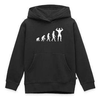 Evolution vom Urmenschen zum Muskelprotz - Kinder Premium Organic Hoodie - Schwarz - Vorne - AI Model Kid Male (0cm)