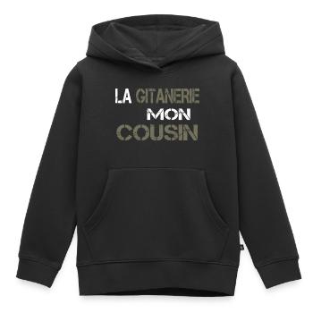 La gitanerie mon cousin - Sweat Premium à capuche enfant bio - noir - Devant - AI Model Kid Male (0cm)
