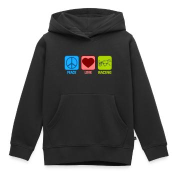 Harness Racing Peace Love - Kids Premium Organic Hoodie - black - Front - AI Model Kid Male (0cm)