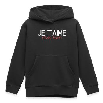 T shirt je t'aime très fort. Cadeau amour - Sweat Premium à capuche enfant bio - noir - Devant - AI Model Kid Male (0cm)