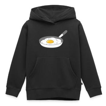 frying pan fried egg cooking roast eat egg yolk - Kids Premium Organic Hoodie - black - Front - AI Model Kid Male (0cm)