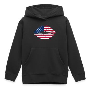 USA Flagge Mund - Kinder Premium Organic Hoodie - Schwarz - Vorne - AI Model Kid Male (0cm)