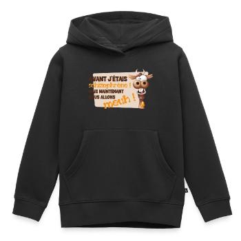 Avant j'étais schizophrène mais nous allons meuh ! - Sweat Premium à capuche enfant bio - noir - Devant - AI Model Kid Male (0cm)