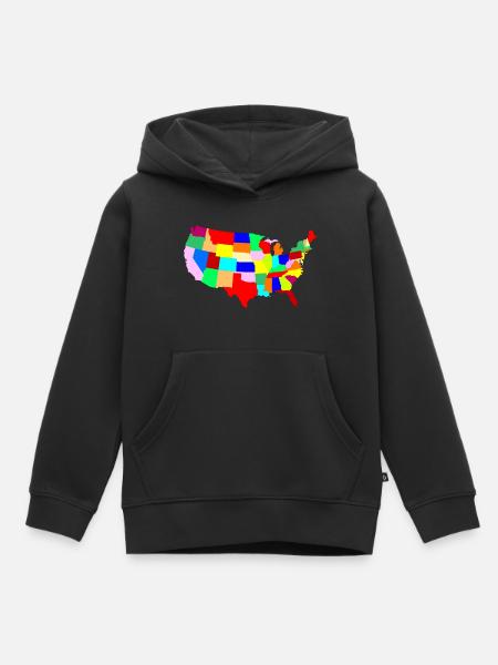 USA Patchwork Karte - Kinder Premium Organic Hoodie - Schwarz