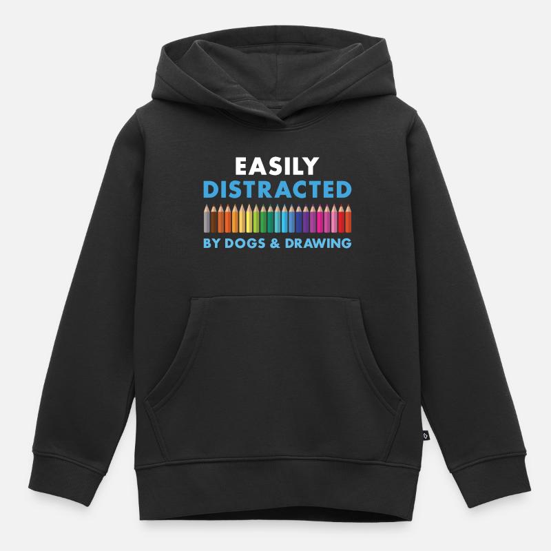 Tiroir Facilement Distrait Par Les Chiens Et Le Dessin - Sweat Premium à capuche enfant bio - noir