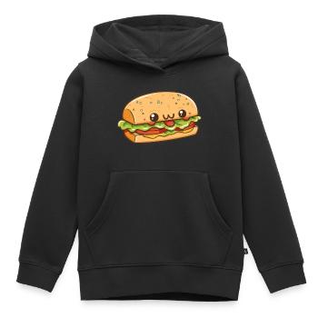 Kawaii-Burger mit glücklichem Gesicht - Kinder Premium Organic Hoodie - Schwarz - Vorne - AI Model Kid Male (0cm)