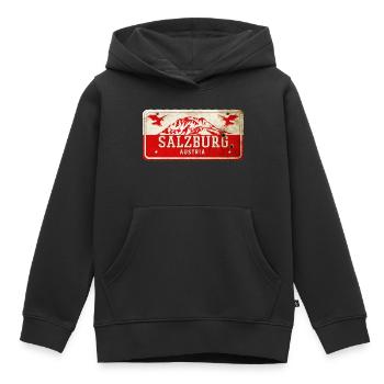 Enseigne vintage Salzbourg Autriche - Sweat Premium à capuche enfant bio - noir - Devant - AI Model Kid Male (0cm)