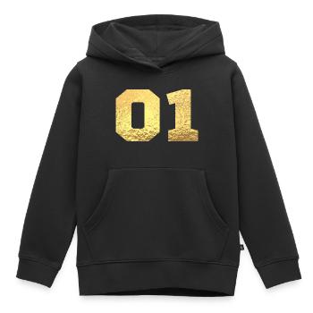 Nummer 1 Gold Glitter - 1. Jahrestag - Kinder Premium Organic Hoodie - Schwarz - Vorne - AI Model Kid Male (0cm)