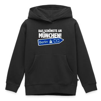 BERLIN, DAS SCHÖNSTE AN MÜNCHEN - Kinder Premium Organic Hoodie - Schwarz - Vorne - AI Model Kid Male (0cm)