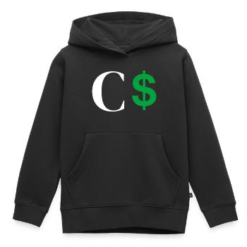 Lettera c dollaro - Felpa Premium con cappuccio bambino bio - nero - Fronte - AI Model Kid Male (0cm)