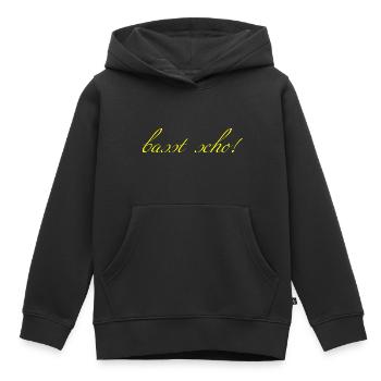 basst scho - Kinder Premium Organic Hoodie - Schwarz - Vorne - AI Model Kid Male (0cm)