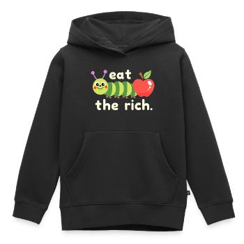 Ver affamé - Chenille Kawaii - Sweat Premium à capuche enfant bio - noir - Devant - AI Model Kid Male (0cm)