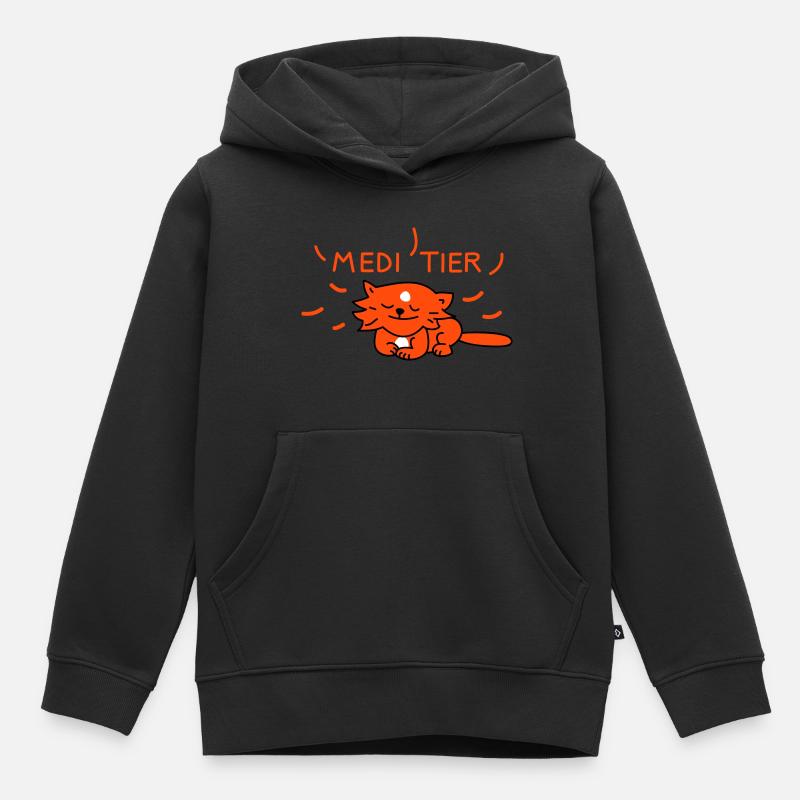 Chat méditant - Sweat Premium à capuche enfant bio - noir
